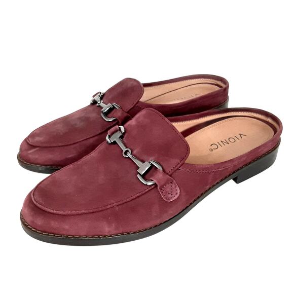 Vionic Salie Slip On Mule Horse Bit Suede Loafer Mulled Wine Red Womens 9 - Picture 1 of 13